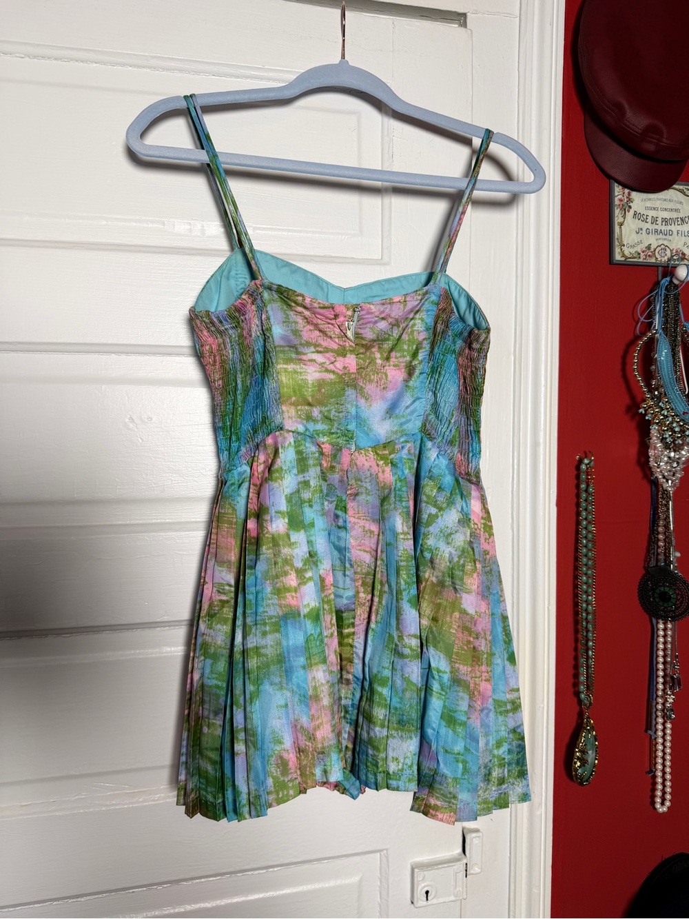 1970s Abercrombie Floral Pleated Playsuit - Pink, Blue & Green - Picture 4 of 7